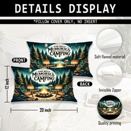 Udinaz Forest Camping Pillow Covers 12x20, Camper Decor, Gifts for Camper Lovers Women Men, The Best Memories are Made Camping Lumbar Pillow Covers for RV Campsite Tent Trailer Cabin Lake House
