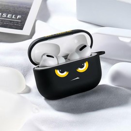 AirPods Pro Case 2019 Exclusive Cool Black Cover Don't Touch Me with Keychain Big Angry Eyes Cute Cartoon Shockproof Airpods Pro Case Gift for Men Boys Smooth Soft Protective Skin - Black-Yellow