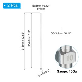 PATIKIL 10Ga x 12 Inch Stainless Steel Dispensing Needle Tips, 2Pcs Metal Glue Needle Tube Blunt Tips Luer Lock for Thick Glue Ink Lab, Silver