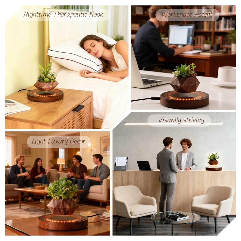 CENTRALEV Magnetic Levitating Plant Pot with LED Light, 360° Rotating