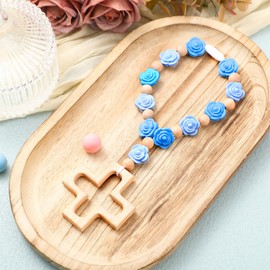 Landical Cross Baptism Silicone Rosary Baby Shower Baptism Party Supply Christian Communion Party Decorations Catholic First Communion Gift(Rose,Blue)