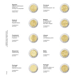 Lindner 1118-24 Illustrated Sheet for 2 Euro Commemorative Coins: Spain to Portugal 2018