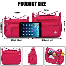 SHIFANQI Crossbody Bags for Women,Multiple Pockets Casual Ladies Shoulder Handbags,Waterproof Nylon Travel Purses, Lightweight Messenger Bag with Adjustable Strap (Large - Pink)