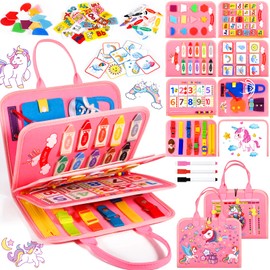 NEMMXUB Busy Board Montessori Toy from 1 2 3 4 5 Years Toddlers Activity Board Motor Skills Toy Gift Boy Girl Baby Learning Toy Basic Knowledge Motor Skills Board for Travel Car Plane