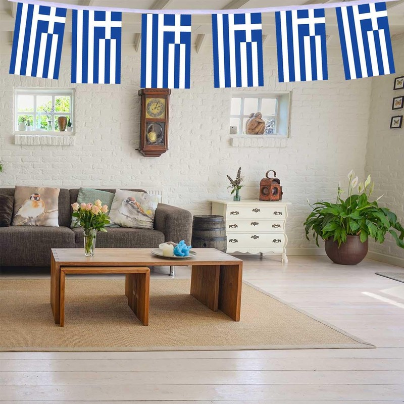 Pack of 30 Greece Flag Chain Flags, 10 Metres Greek