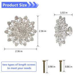 4 Pieces Flower Shape Cabinet Knobs, Decorative Crystal Glass Single Hole Pull Handles for Closet Drawer Wardrobe Living Room Bedroom Bathroom Kitchen with Screw (Silver)