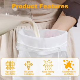 Pack of 2 Nut Milk Bags, Nut Milk Bags, Organic Washable Nut Milk Bag, Finely Woven Reusable Straining Cloth Filter Cloth Nylon with Drawstring for Cheese, Vegan, Nut Milk, Almond Milk, Coffee