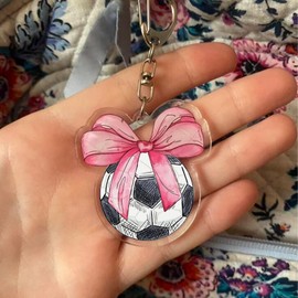 Cute Soccer Basketball Keychain Sports Party Favors Bow Purse Bag Charm Accessories Team Gifts for Women