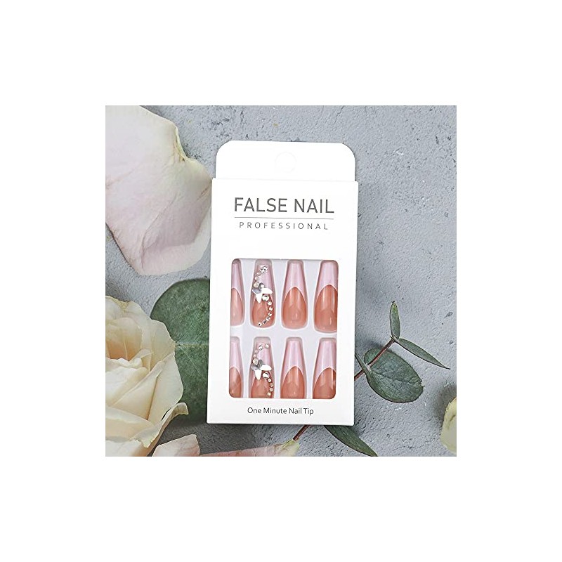 24 uñas postizas largas de acrílico para ballet, blanco francés,