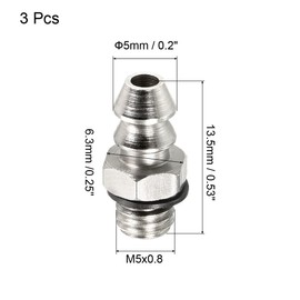 PATIKIL Hose Barb Fitting Straight 5mm Barbed M5x0.8 Male Thread, 3 Pack Electroplated Copper Mini Pipe Connector, Silver