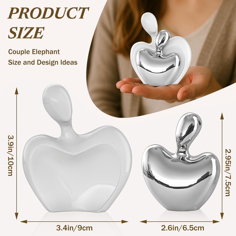 White Silver Mini Hugging Couple Statue Ceramic Lover Figurine Home