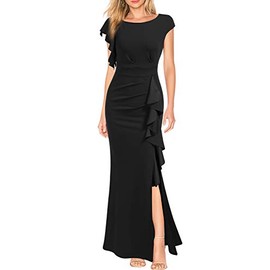 WOOSEA Women's Split Bodycon Mermaid Evening Cocktail Long Dress Black