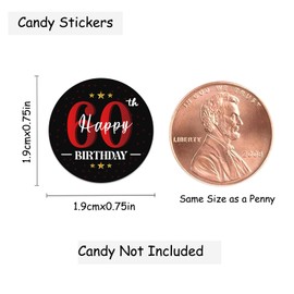 Happy 60th Birthday Party Favor Labels Chocolate Kisses Candy Stickers - Sixty Years Old Birthday Round Candy Sticker Party Favors - Black and Red - 150 Stickers ﻿