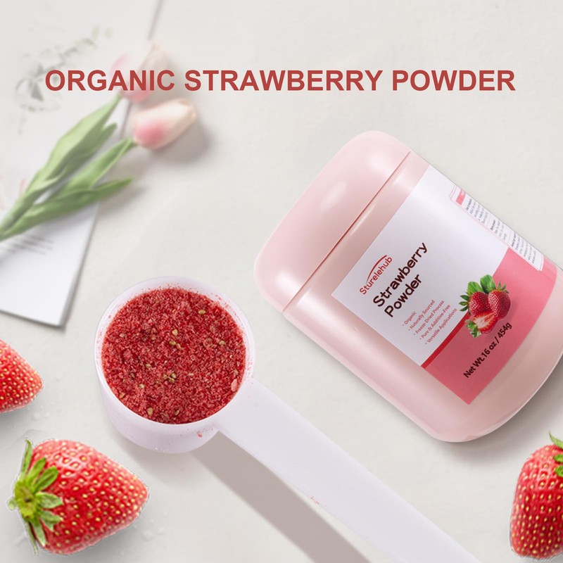 Strawberry Powder, Organic Strawberry Powder, 16oz / 454g, Natural Freeze-Dried,