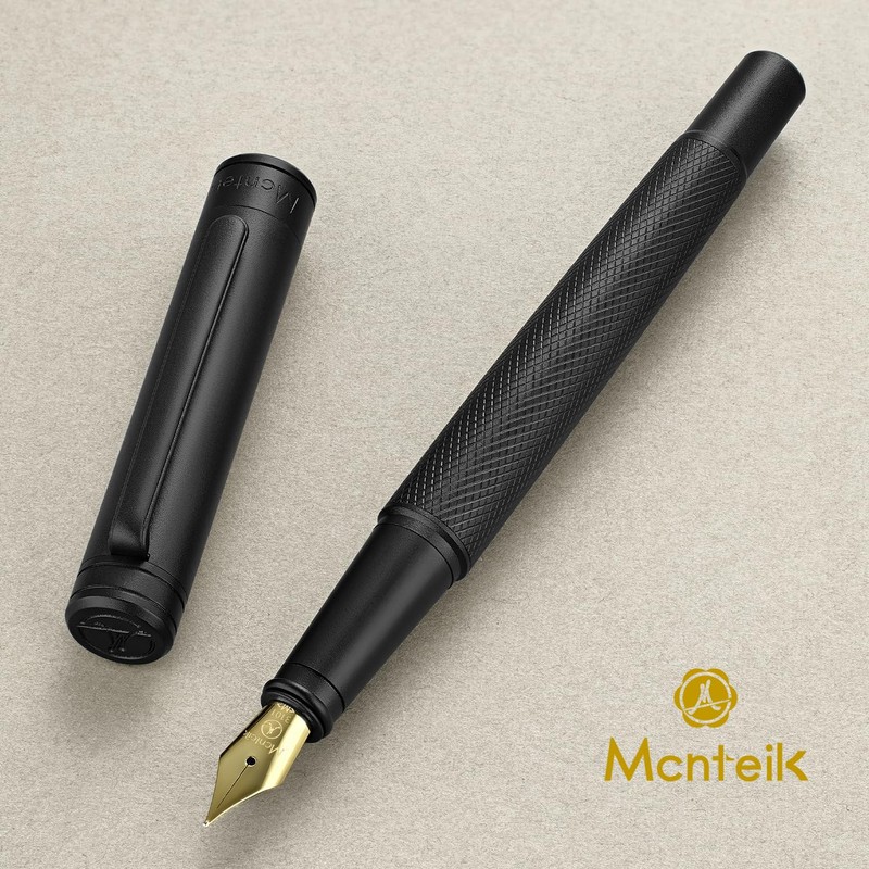 MCNTEIK Matte Black Forest Fountain Pen, 18K Gilded Nib (Medium),