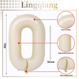 Lingqiang Beige 30 Balloon Numbers, 40 Inch Large Cream Foil Number 3 & 0 Balloons for Women, Self Inflating 30th Birthday Balloons for 30 Year Old Men Anniversary Birthday Party Decorations Supplies