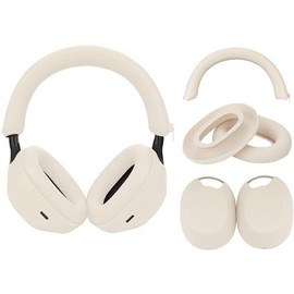 3Sets Silicone Sweat Case Cover for Sony WH-1000XM5 Headphones  Embody XM5 Earpad Cover/Ear Covers/Headband Protector Washable Sweatproof Soft Headphone Accessories（Off White） - Color: Off White