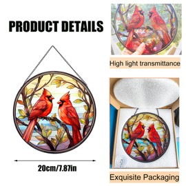 BDHRKTE Cardinal Bird Glass Window Hanger – Christmas Ornament for Home & Garden, 7.87 Inch Glass Decor (Style B)