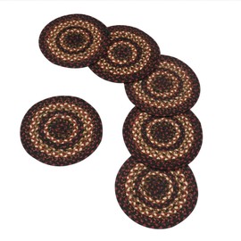 Prescott Premium Jute Braided Trivet by Homespice 8" (Set of 6) Round Black, Red, Brown Reversible, Natural Jute Yarn Rustic, Country, Primitive, Farmhouse Style - 30 Day Risk Free Purchase