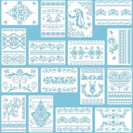 16 Pieces Flower Border Stencils Mandala Stencils Reusable Floral Mandala Laser Cut Painting Templates for DIY Wall Tile Furniture Canvas Craft Stencils Outdoor Indoor Decoration, 11.4 x 8.3 Inch
