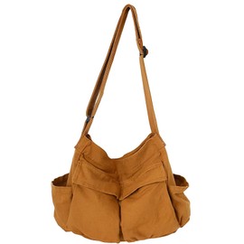 Bolsa Crossbody Lona Mujer, Bolso de Mensajero de Lona Vintage Clásico con Múltiples Bolsillos Bolsa Crossbody Mujer Grande para Compras, Viajes y Trabajo(Marrón)