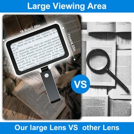 3X Magnifying Glass for Reading Handheld, Large Full Page Magnifier with Light, Lightweight Rectangular Book Magnifying Sheet for Reading Small Prints for Senior, Low Vision