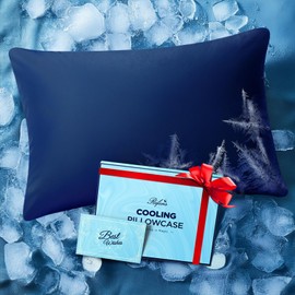 Ice Cooling Pillow Cases for Hot Sleepers, Stay Cool All Night, Smoother Than Silk Pillowcase, Luxurious Covers w/Hidden Zipper for Hair Skin, Birthday Gifts for Men Women Mom (Navy Blue, Standard)