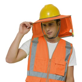 TOPTIE Hard Hat Sun Shield, Full Brim Mesh Neck Sun-Shade with Visor for Hardhats, High Visibility and Reflective