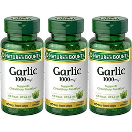 Nature’s Bounty Garlic Extract Supplement, Supports Circulatory Function, 1000 mg Rapid Release Softgels, 100 Count, Pack of 3
