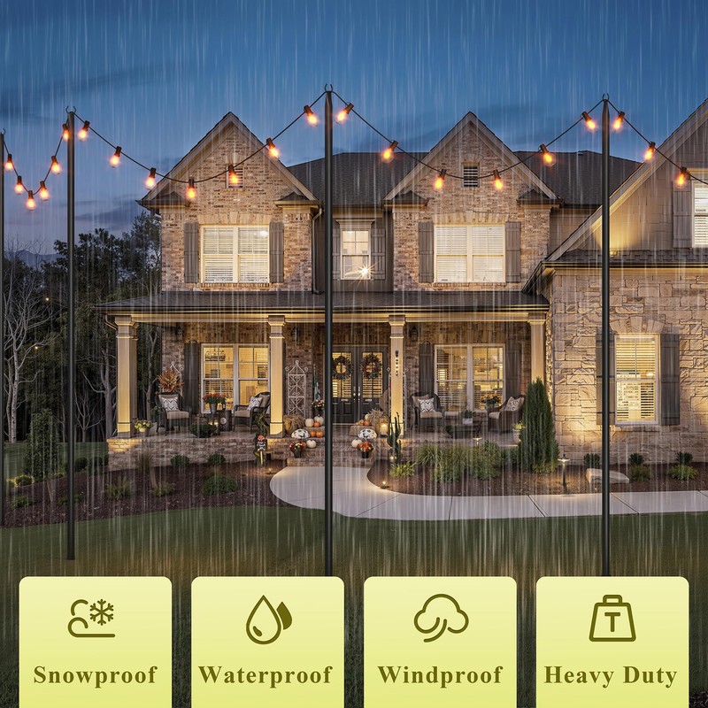 4 Pack String Light Poles for Outside, 10Ft Adjustable Outdoor