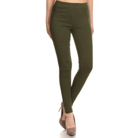 Women's Cotton Blend Stretch Skinny Pull On Pants Jeggings (Olive Green Size L)