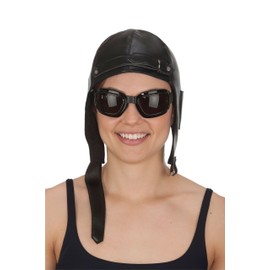 Jacobson Hat Company Men's Aviator Hat and Goggles, Black, Adult