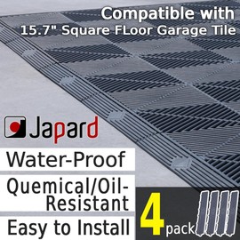 Japard Garage Floor Tiles Looped Edge 4 Pack for Race Deck Garage Floor Tile 15.5" x 2.35" - Black