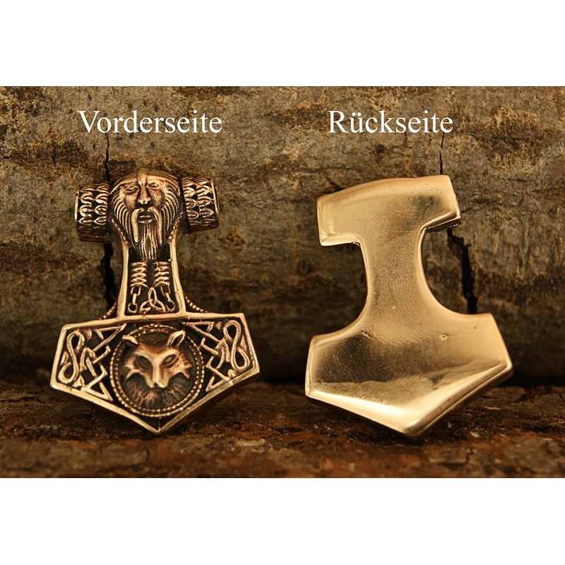 Large Thor's hammer Pendant from Bronze with Cotton ribbon