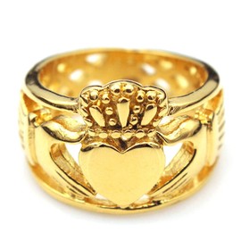 Beydodo Stainless Steel Rings Men, Engraved Rings for Men Gold Claddagh Ring Crown and Heart Size X 1/2
