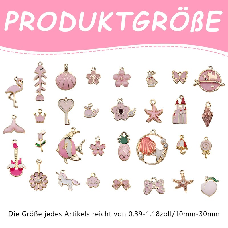 31 Pieces Mixed Enamel Charm Pendants, Cute Pink Oil Drop