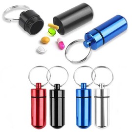 Organizador De Píldoras, 4 Pastilleros Impermeables Y Herméticos, De Aluminio, Para Viaje, Pastillero, Portátil, Mini Pastillero, Pastillero, Frasco, Caja De Medicina Con Llavero