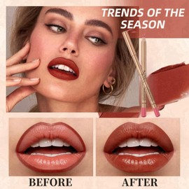 12 Colours Matte Lipstick Lip Liner Pencil,Smooth and Long-Lasting Makeup Lip Pencil,Creamy Lip Liner,High Pigmented Natural Lip Makeup,Matte Lipstick,Plumping Lip Definer Pencil,Lip Liner Set