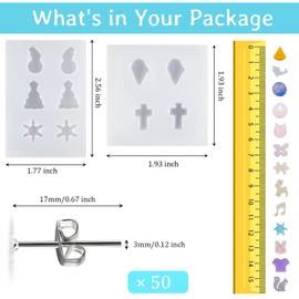 22 Pieces Stud Earrings Resin Moulds Tiny Jewelry Silicone Moulds Jewelry Epoxy Casting Moulds with Stainless Steel Ear Studs and Earring Backs for Resin DIY Jewelry Making Supplies