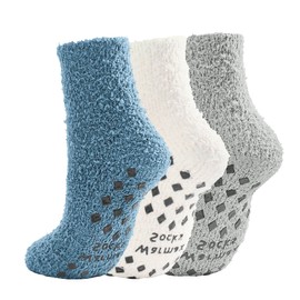 Zando Women's Fuzzy Socks for Women Slipper Socks - Cozy Fluffy Non-Slip Warm Cloud Soft Cute Thick Comfy,for Home, Hospital, Yoga, Work 3Haze Blue Gray