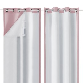 Simplebrand 100% Blackout Curtain Liner for Bedroom, Thermal Insulated Blackout Liners for 54 Inch Behind Curtains, 2 Liners Per Set with 14 Pieces Rings, Each 40" W x 50" L, Greyish White