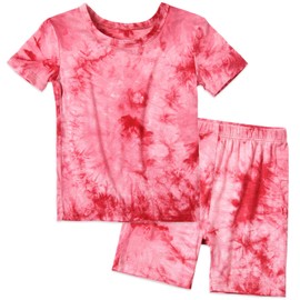 Baby Toddler Summer Short Pajamas Set Viscose Tie Dye Kids 2pcs Cool Sleepwear PJs Set (Rose Red,1-2T)