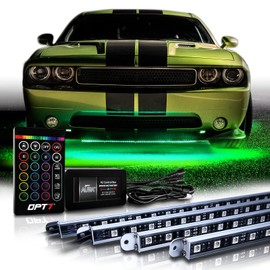 OPT7 Aura Aluminum Car Underglow Lights with Remote Control, Exterior Neon Accent Under Glow Kit for Cars, Waterproof Rigid Light Bars, Music Soundsync Lighting, RGB Multicolor LED Strip, 12V Decor