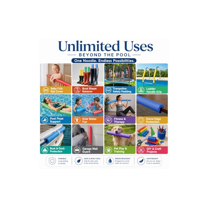 Play22 Pool Noodles Foam 6 Pack - Soft Large Red