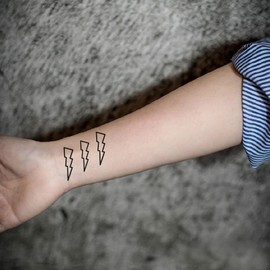 Oottati Small Cute Temporary Tattoo Sticker Set of 2 - Minimalist Geometric Lightning Simple Totem Symbols Designs for Hand Neck Face Wrist Finger, Waterproof Fake Body Art
