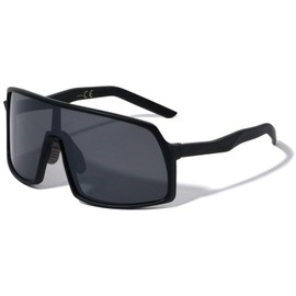 Dweebzilla Futuristic Oversized Square Shield One Piece Lens Wrap Around Sunglasses (Matte Black Frame, Black Super Dark Lens)