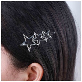 Allereya Vintage Star Hair Clip Barrette Silver Metal Star Hair Clip Hollow Star Head Clip Barrette Cluster Star Hair Pin Barrette Hair Accessories for Women and Girls