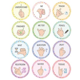 Well tile 24 Pack Boho Classroom Hand Signals Posters Classroom Seat Signals Decors Language Cutout Visual Seat Signal for Home School Kindergarten
