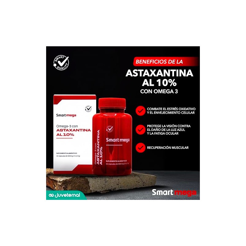 SMART MEGA Astaxantina 10 Ultra Pura con Omega 3, Protección