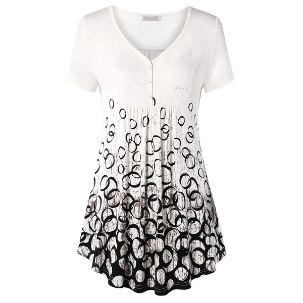 BAISHENGGT Women's Short Sleeve Shirts V Neck Buttons Printed Summer
